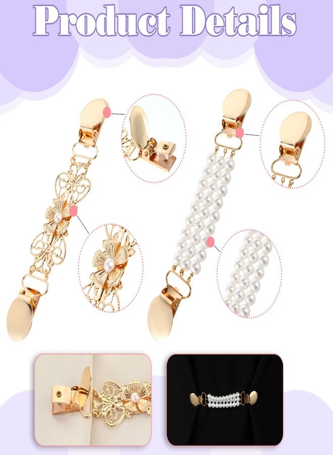 Tucnoeu 4pcs Pearl Dress Clips 4 Style Back Cinch Clips Set Vintage Sweater Pearl Brooch Dress Shirt Ties for Women Sweater Cardigan - Image 3